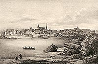 Brzeg - Miasto i zamek na litografii Eduarda Pietzscha, Borussia 1839