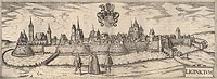 Legnica - Panorama Legnicy na przeomie XVI i XVII wieku, miedzioryt z dziea Georga Brauna i Fransa Hogenberga 'Civitates orbis terrarum'