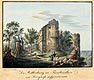 Stary Ksi - Ruiny Starego Ksia na litografii Carla Theodora Mattisa z okoo poowy XIX wieku
