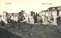 Zamek w Janowcu - Ruiny zamku na widokówce z lat 20. XX wieku