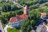 Oświęcim - Widok zamku na zdjęciu lotniczym, fot. ZeroJeden, VI 2019