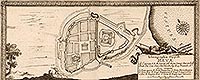Zamek w Gniewie - Zamek i miasto na sztychu Erika Dahlbergha z dzieła Samuela Pufendorfa 'De rebus a Carolo Gustavo gestis', 1656 rok