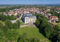 Zamek w Pszczynie - Widok zamku na zdjęciu lotniczym, fot. ZeroJeden, VI 2019
