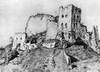 Zamek w Czorsztynie - Widok z 1857 roku od północy według M.Cerchy  [<a href=/bibl_ksiazka.php?idksiazki=112&wielkosc_okna=d onclick='ksiazka(112);return false;'>źródło</a>]