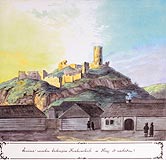 Zamek w Iłży - Ruiny zamku w Iłży, akwarela Teodora Chrząńskiego, 'Kazimierza Stronczyńskiego opisy i widoki zabytków w Królestwie Polskim (1844-1855)'