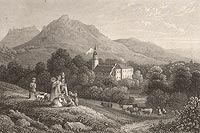 Karpniki - Zamek w Karpnikach na litografii Ludwiga Richtera z 1830 roku