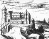 Zamek w Lanckoronie - Miedzioryt z 1617 roku, zaczerpnięte z: 'Zabytki architektury i urbanistyki w Polsce' Warszawa 1986