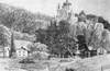 Zamek w Ojcowie - Hotele poniżej zamku w Ojcowie, rysunek Elwira Andriollego z 1886 roku  [<a href=/bibl_ksiazka.php?idksiazki=311&wielkosc_okna=d onclick='ksiazka(311);return false;'>źródło</a>]
