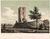 Stołpie - Wieża w Stołpiu na litografii Adama Lerue, Album lubelskie, 1857