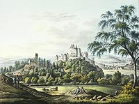 Zamek winy - Zamek w winach na litografii Ernesta Wilhelma Knippela i Carla Juliusa Riedena z okoo 1850 roku