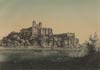 Klasztor w Tyńcu - Widok klasztoru zza Wisły na litografii J.Brydaka z 'Albumu widoków Krakowa', Kraków 1875