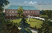 Zamek w Żaganiu - Pałac w Żaganiu na pocztówce z okresu międzywojennego